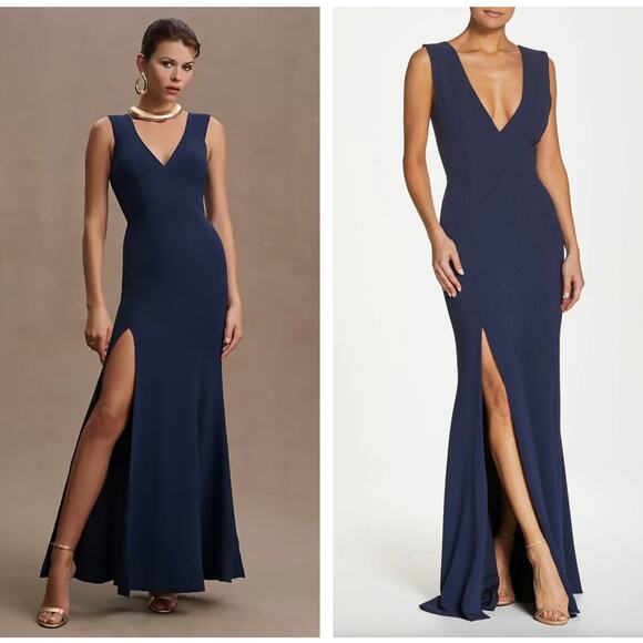 DRESS THE POPULATION Sandra Mermaid Gown Midnight Navy Blue {C52} - Picture 1 of 11